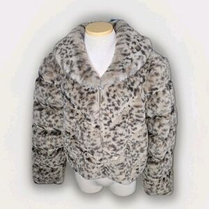 Leopard Print Faux Fur Women Jacket XL